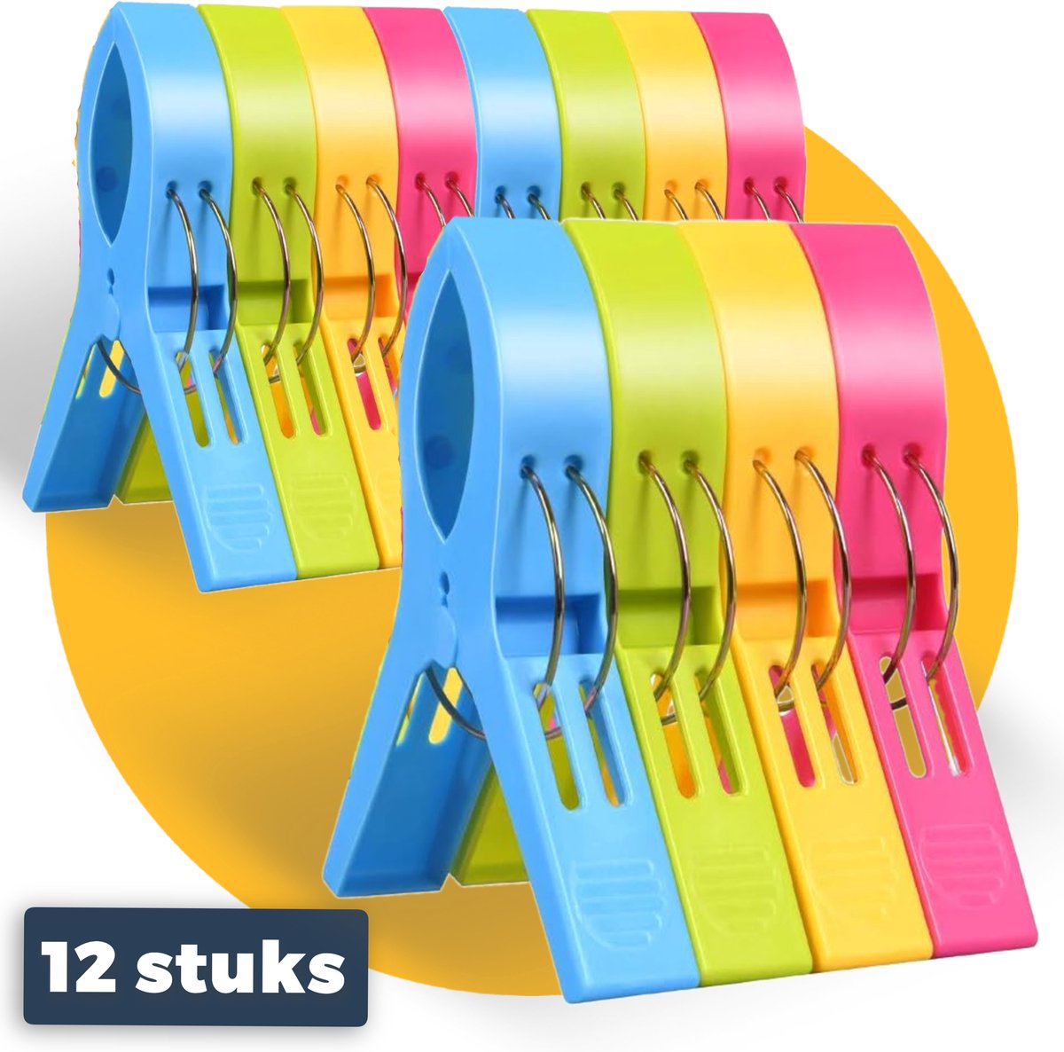 Pasper Badlaken Knijpers - 12 stuks - Grote knijpers in vrolijke kleuren voor strandlaken