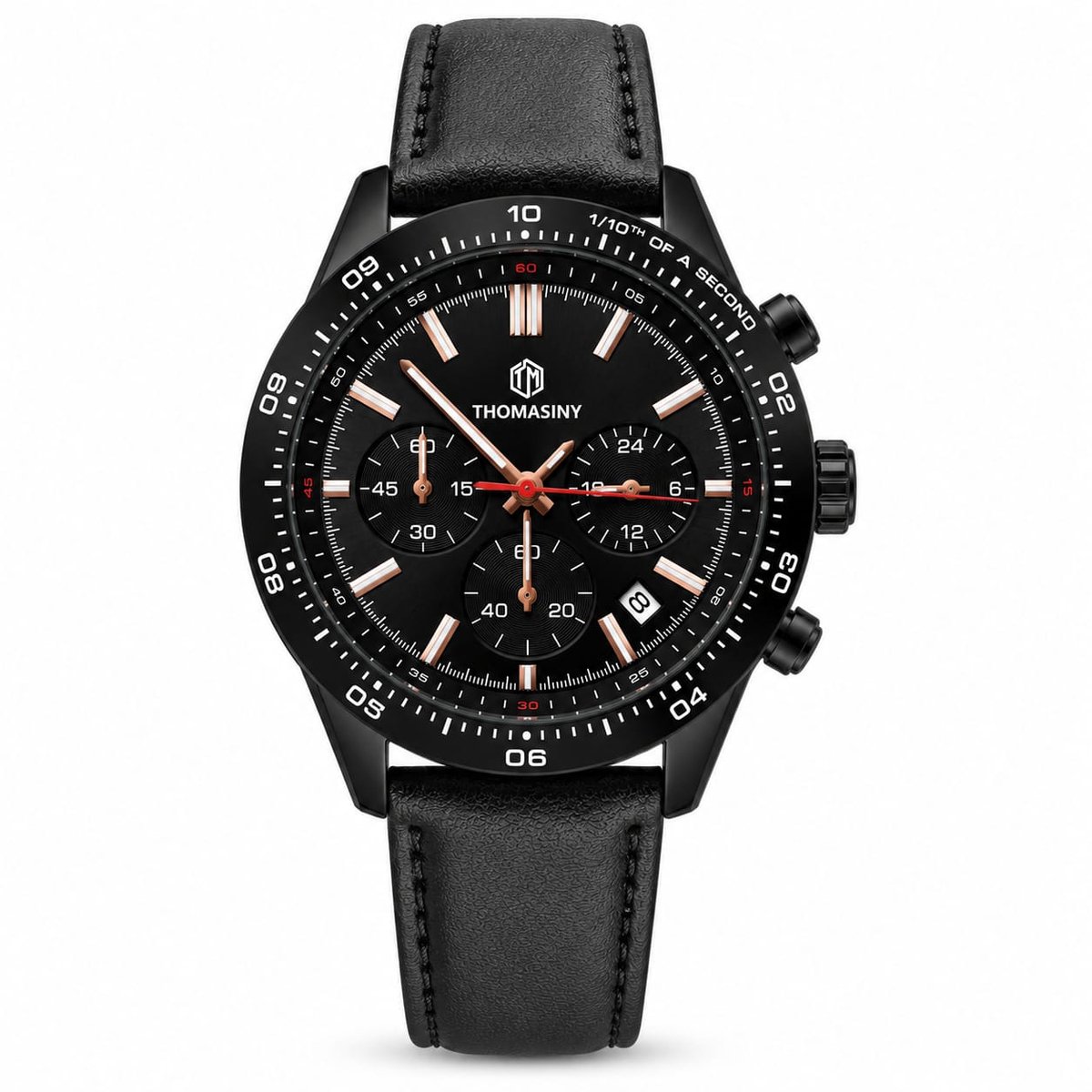 Thomasiny RVS Chronograaf Heren Horloge Seiko VD53 5ATM Zwart Luxe Staal Midnight Black