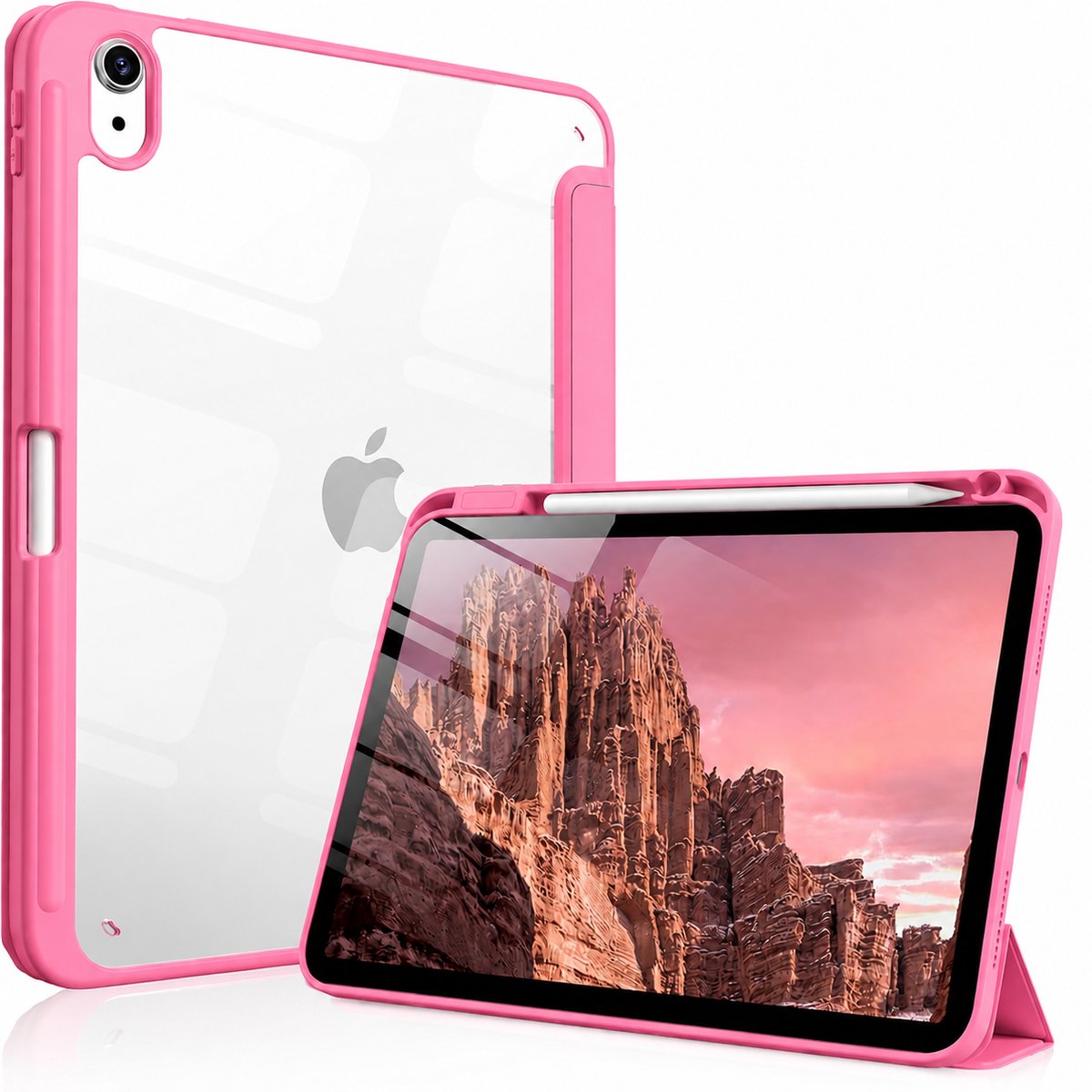 Tolvia Tablet Hoesje - Geschikt voor Apple iPad 11 (2025 A16) / Apple iPad 10.9 (2022) - Met Pencil Houder & Transparante Achterkant - Roze