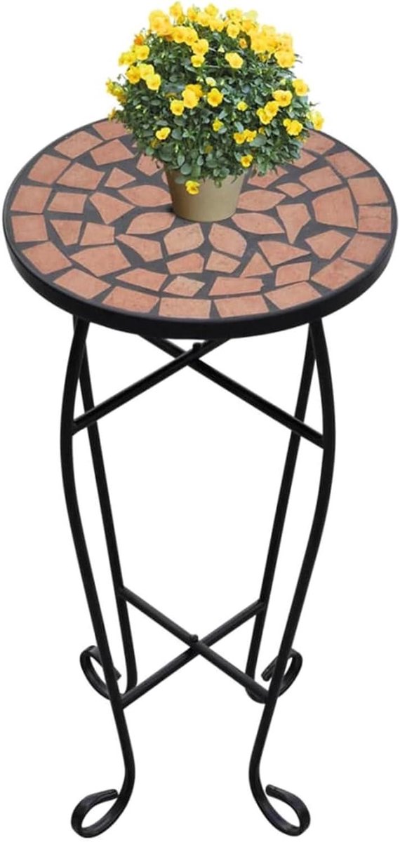 Mozaïek Bijzettafel - Plantentafel Terras - Tuin Decoratie - Weerbestendig Mozaïekblad - 60 cm Hoog - Terracotta