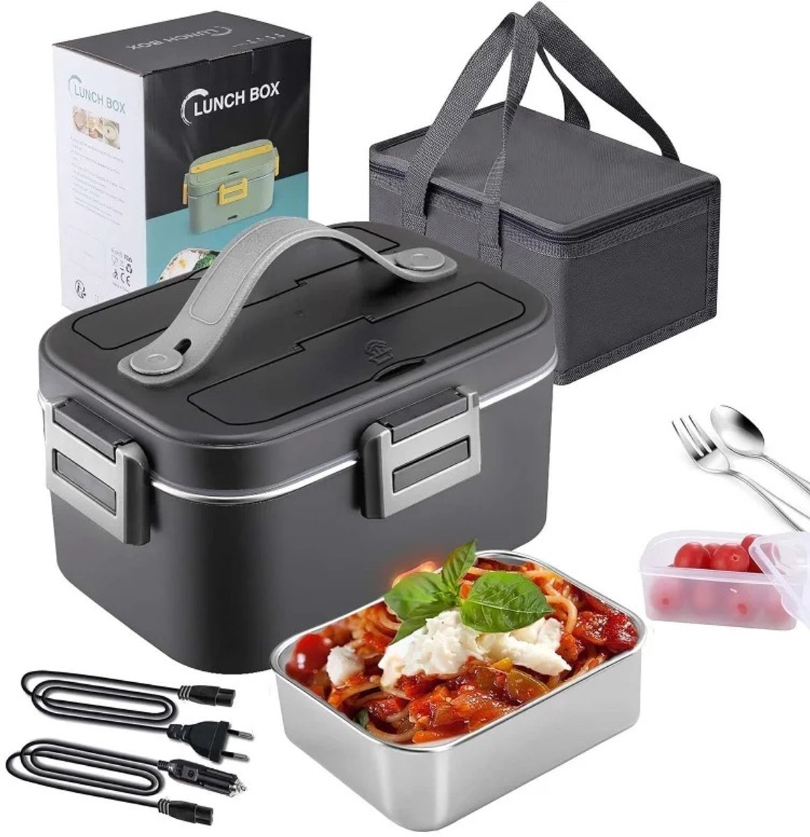 Solvix Broodtrommel – Lunchbox – Broodtrommel Lunchbox Volwassenen – Elektrische Broodtrommel – 1,8L Voedselverwarmer – Voor Auto, Truck en Thuis – Lekvrij – RVS