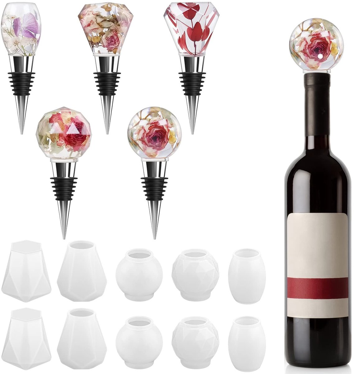 aladdien - Wijnflesstopperset - Harsmallen en Stoppers - Geometrisch Design - Voor Doe-Het-Zelf Projecten - Ideaal voor Thuisbar en Cadeaus - 15-delig