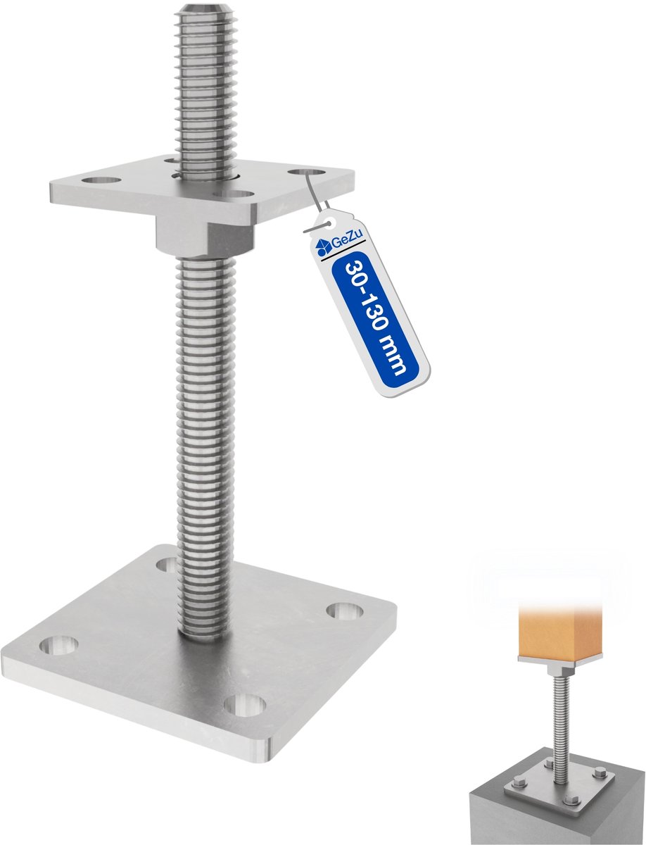 GeZu Impex Paalhouder Hoogte Verstelbare Thermisch verzinkt 50 x 50 mm | 30-130 mm paaldragers paalsteun paalvoet