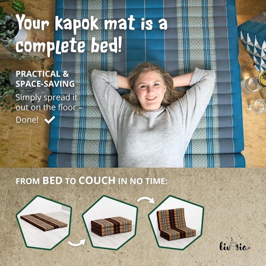 Duurzame Matras - Opvouwbaar Matras - Ontspannen en Yoga - Gevuld met Kapok - 140x70x8cm - Bruin Olifant — afbeelding 2