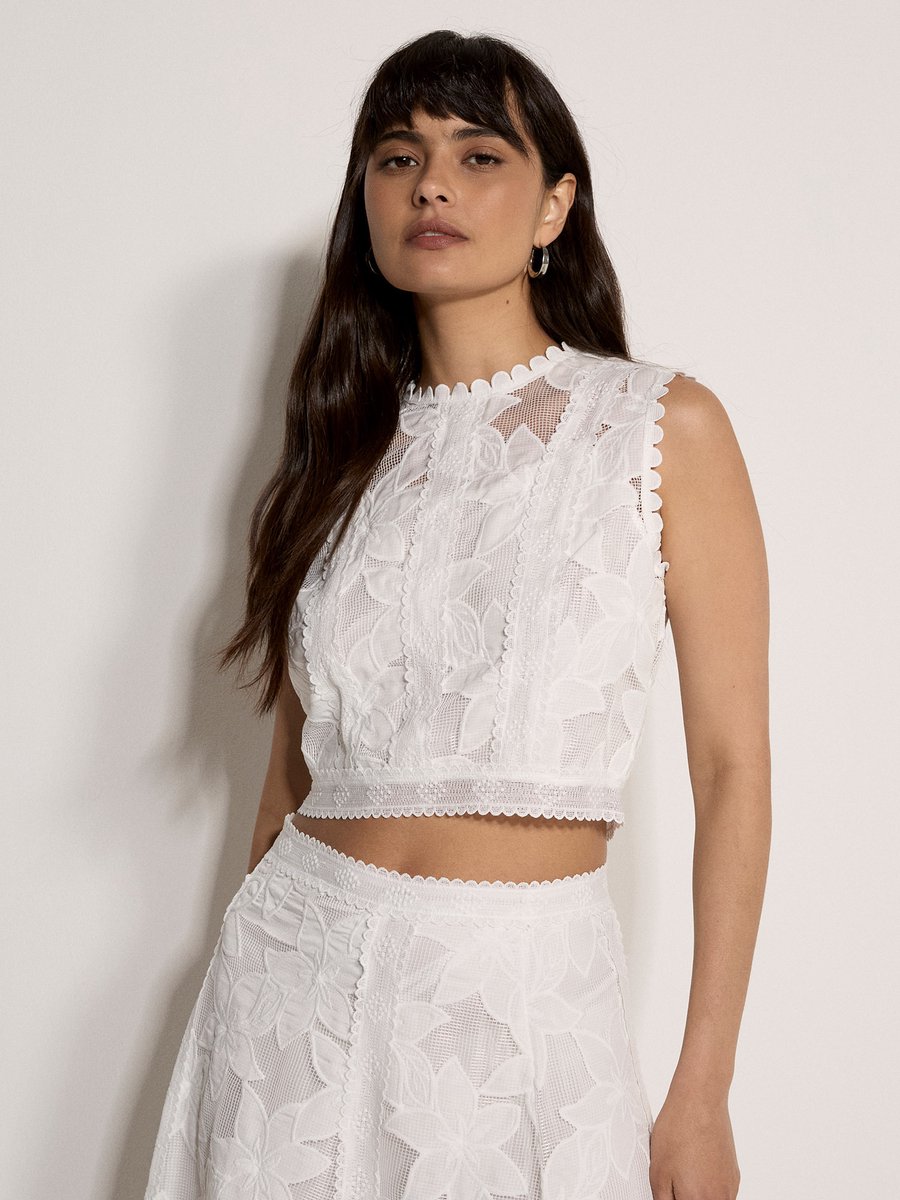 Crop top van mesh met bloemenmotief