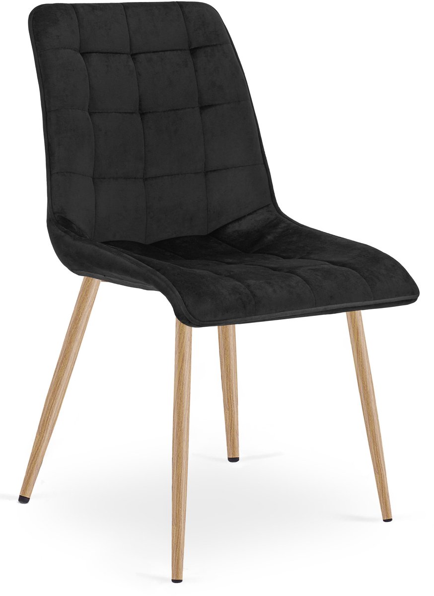 LEOBERT Eetkamerstoel SPLIT – Zwart Velvet / Fluweel – Gestoffeerde Zitting – Metalen Poten in Eikenlook – Modern Design – Voor Eetkamer en Keuken