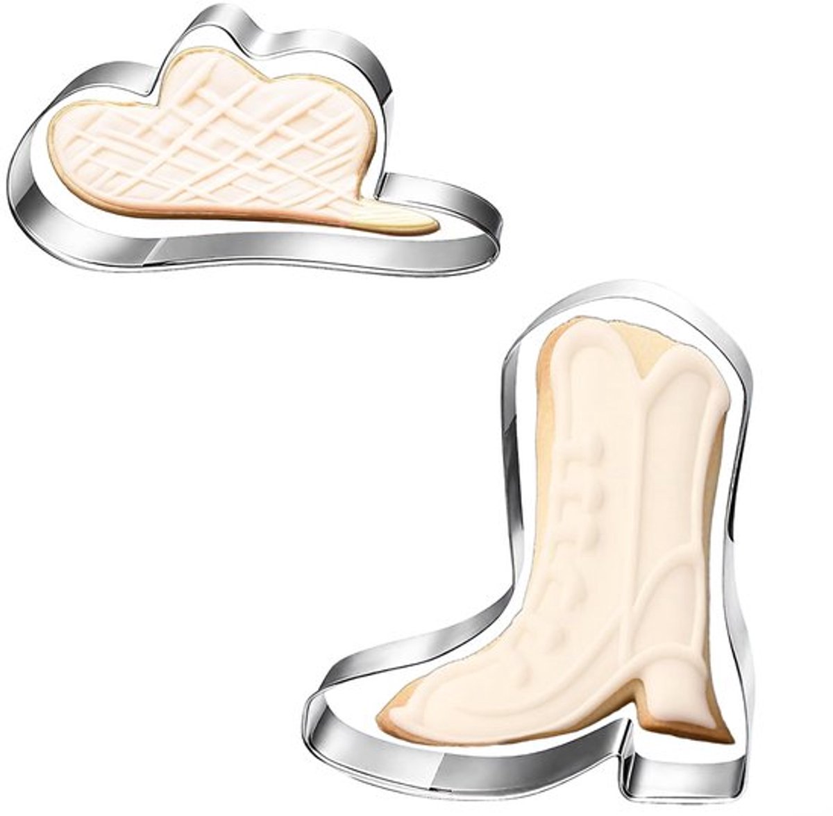 Cowboy Thema - 2Pcs Koekjesvormpjes - RVS Cowboylaarzen en Hoed