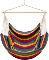 AMANKA XXL Hangstoel voor 2 Personen – 185 x 130 cm – max. 150 kg – 320 g/m² Katoen – met Houten Stang – 360° Draaibaar – Regenboog Strepen