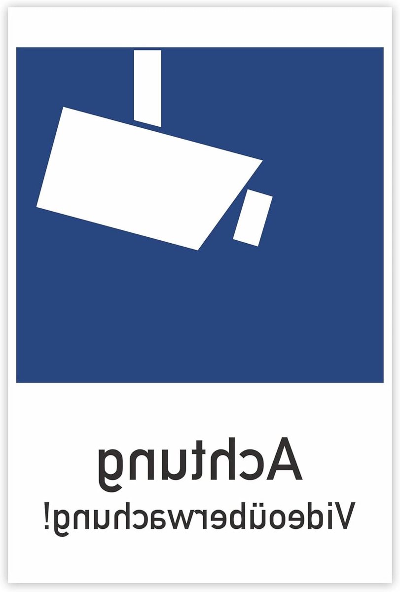 Videobewaking Schild - Bewaking Sticker - Veiligheid Vergroten - DIN 33450 Ontwerp - 50 x 75 mm - Symbool + Tekst