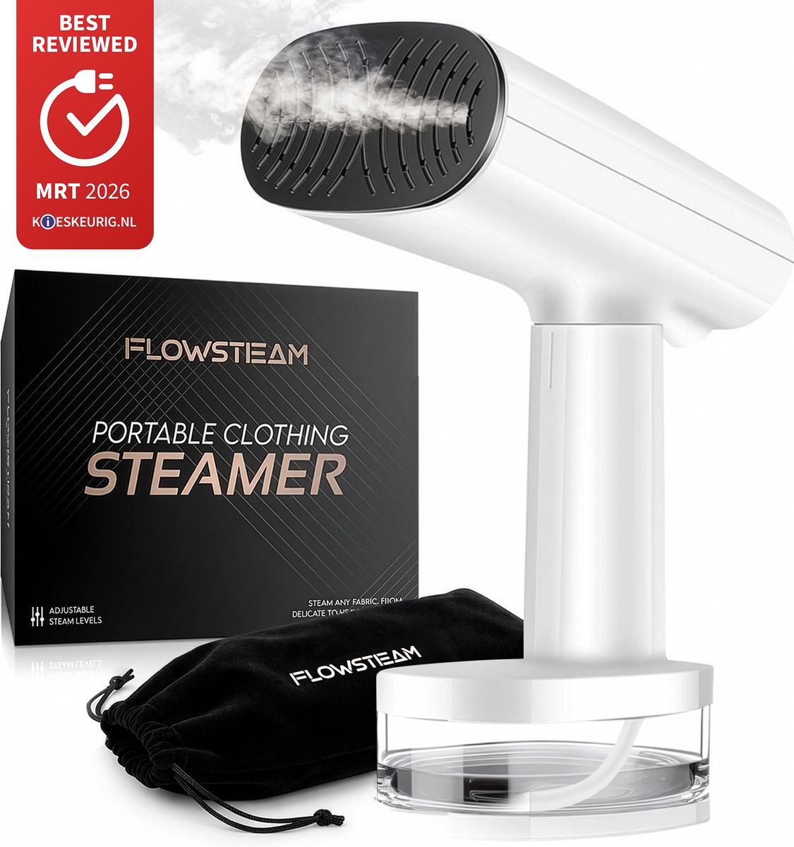 Bol.com FLOWSTEAM® Luxe Kledingstomer - Handstomer - Stoomreiniger - Stoomapparaat Kleding - Snow White Edition aanbieding