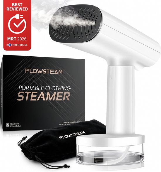 FLOWSTEAM® Luxe Kledingstomer - Handstomer & Reisstomer - Stoomapparaat Kleding - 25 Min Stomen - Snow White Edition
