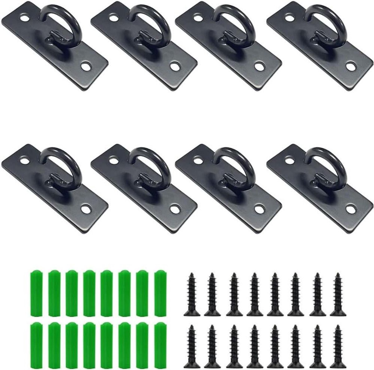 Wandanker Set - Ophanganker Trainingsband - Kracht Training - Stevig IJzer Materiaal - 8 Stuks - Zwart
