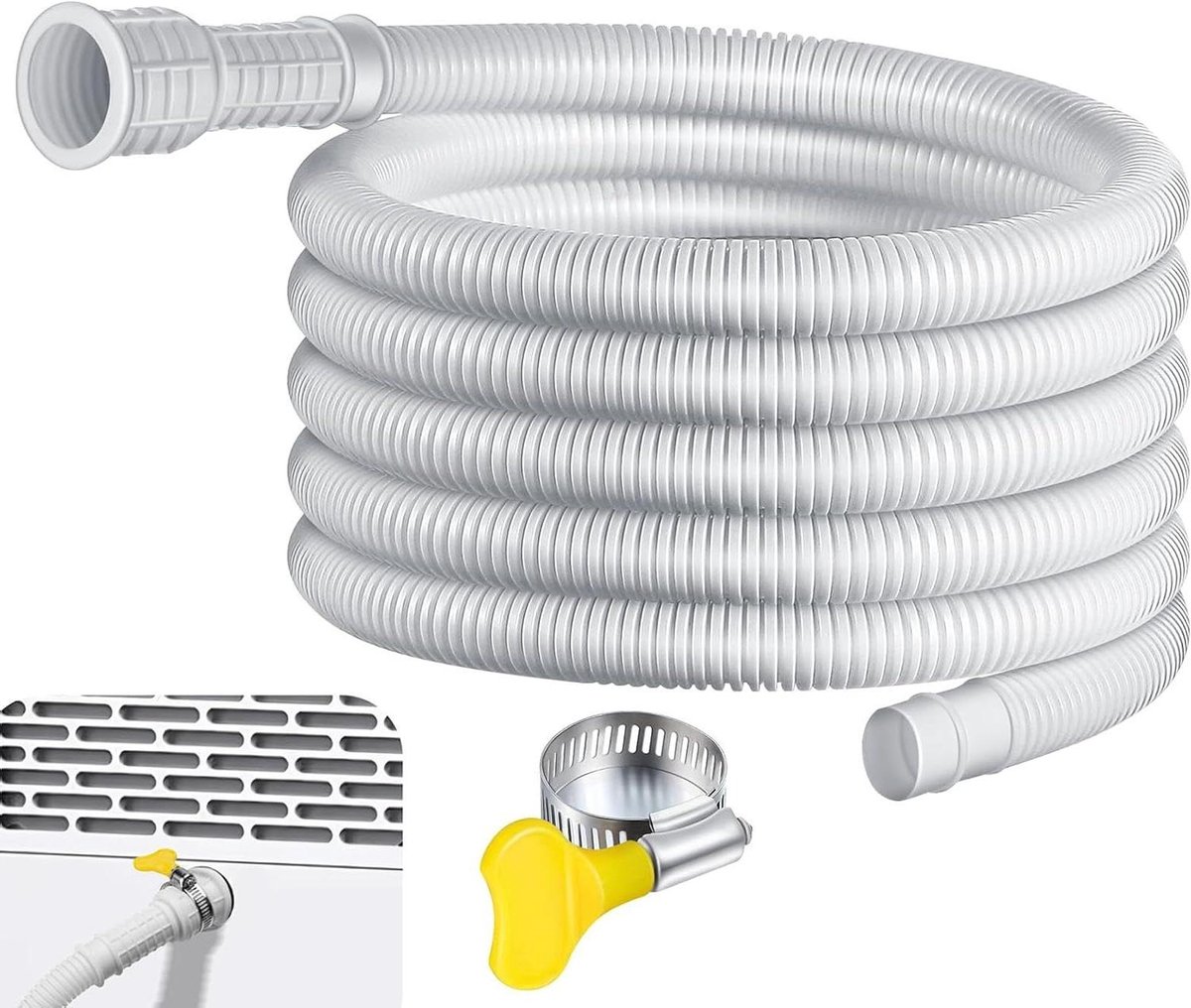 Afvoerslang Luchtontvochtiger - Condenswaterslang Wasmachine - Water Afvoeren - Lekvrije Klem - 5 Meter - Wit