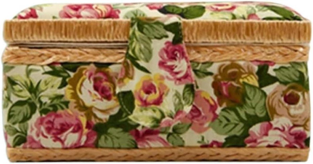 Naaidoos met Lade - Naaimand Opbergdoos - Naaibenodigdheden Opbergen - Massief Houten Frame - 190x130x90 mm - Roze