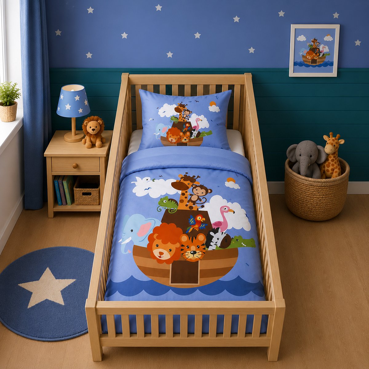 Decoware Ledikant Dekbedovertrek Noah’s Ark 100x140 cm – Katoen – Voor Ledikant - Dieren Thema - Met Kussensloop