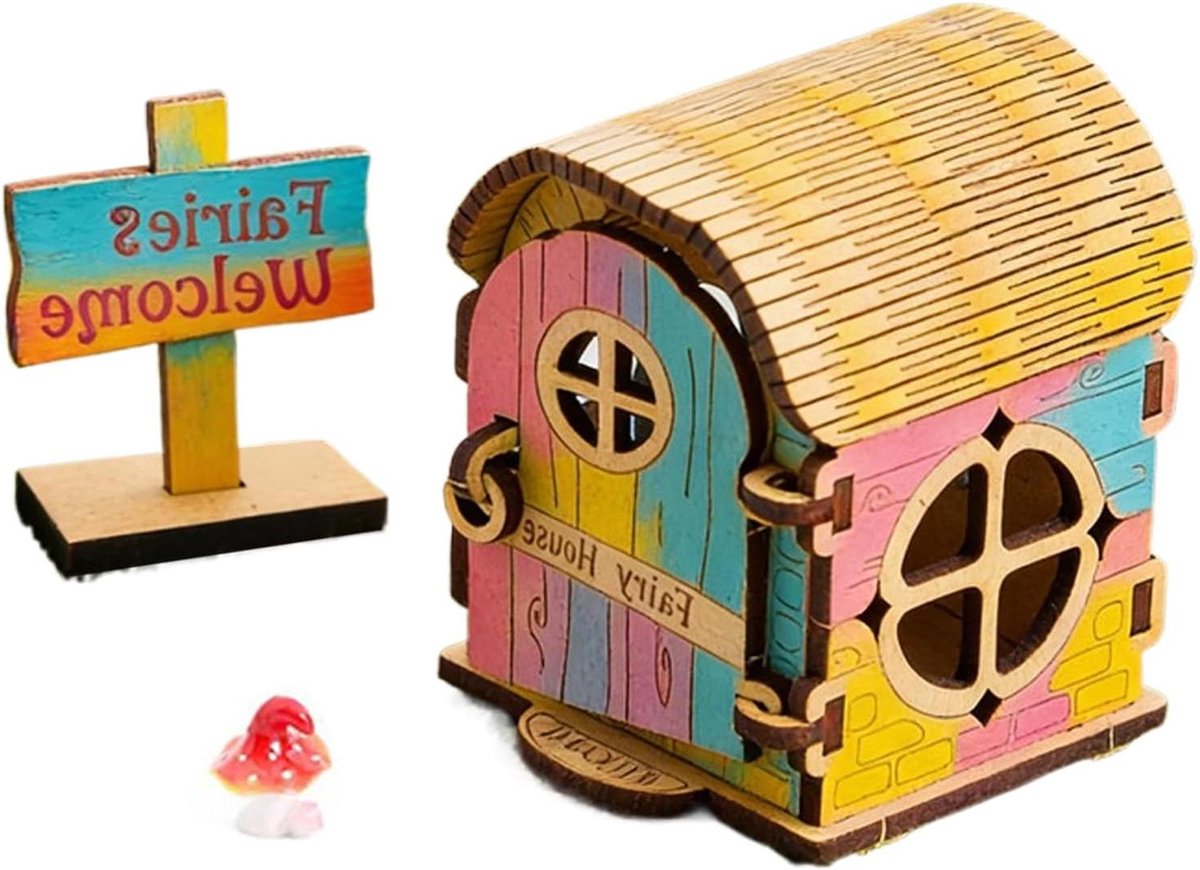 Miniatuur Huizen - Houten Decoratie - Creatief Knutselen - Zonder Lijm Te Monteren - 22 x 12 x 5 cm