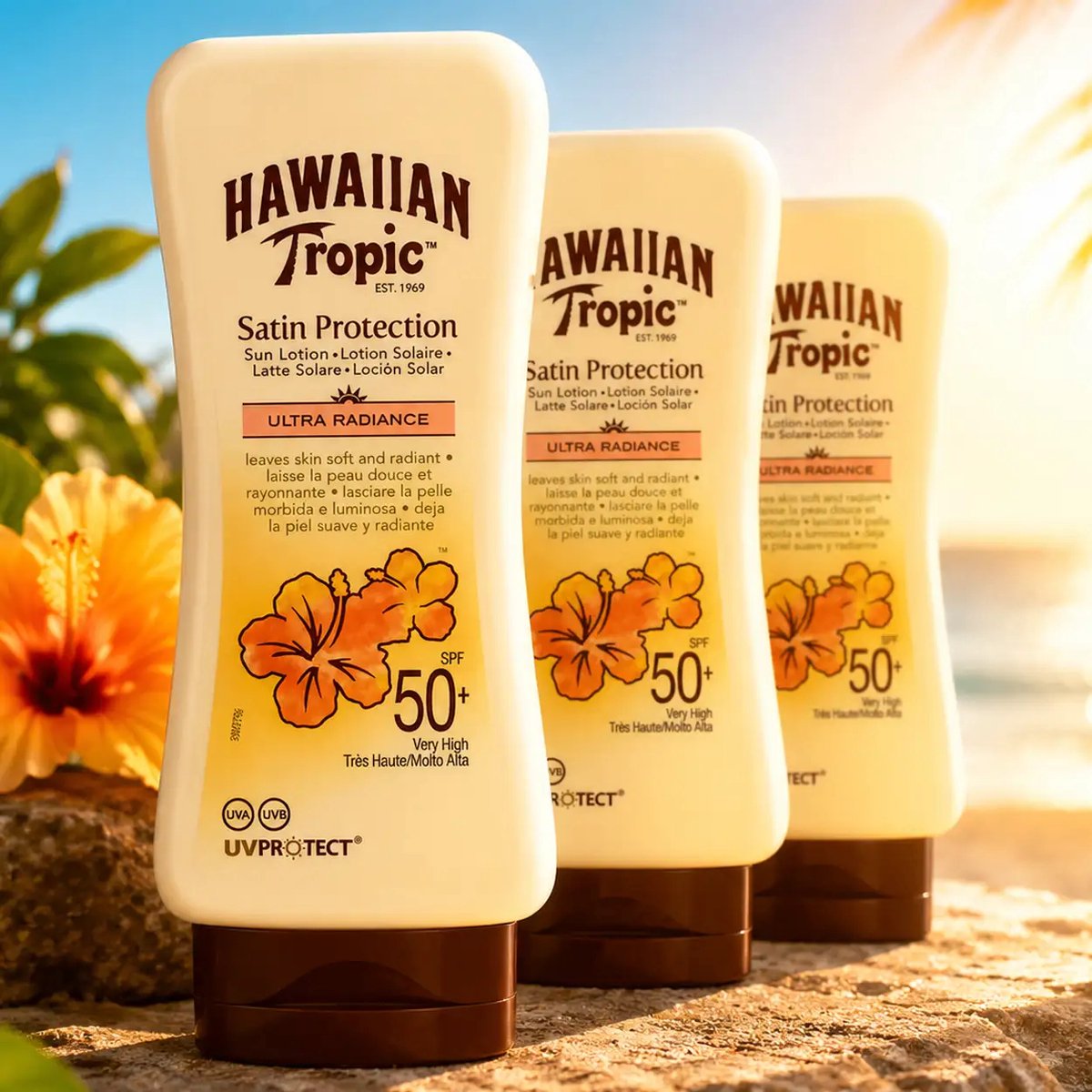 Hawaiian Tropic Glowing Protection Lotion SPF 50 - 3 x 170 ml - Voordeelverpakking