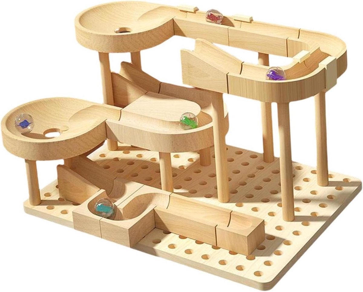 Houten Knikkerbaan - Bouwset Educatief - Creatief Spelen - Interactieve Montage - 22.5 x 16.5 cm - Niet gespecificeerd