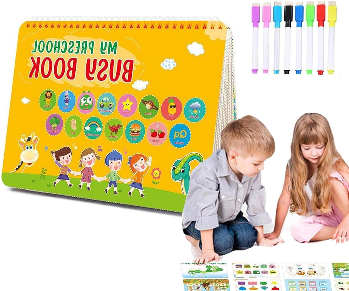 Activiteitenboek Voorschools - Leerboek Kleuters - Creatief Leren Spelen - Herbruikbare PVC Pagina's - 306 x 22 cm - Kleurrijk