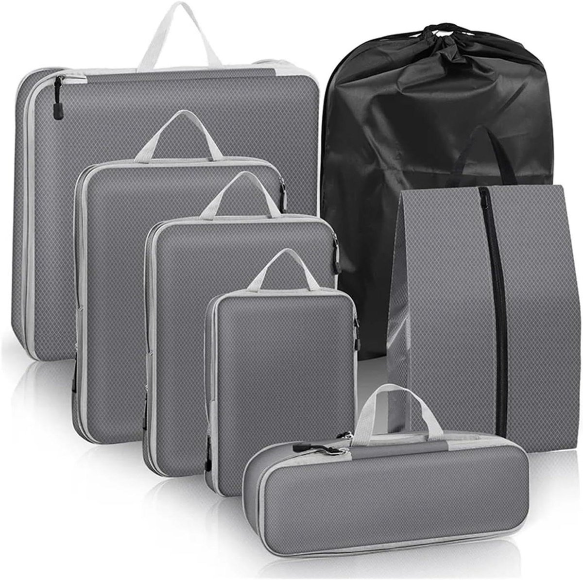 Kofferorganizer Set - Reis Opbergers - Bagage Sorteren - Gecomprimeerde Kubussen - 7 stuks set - Grijs