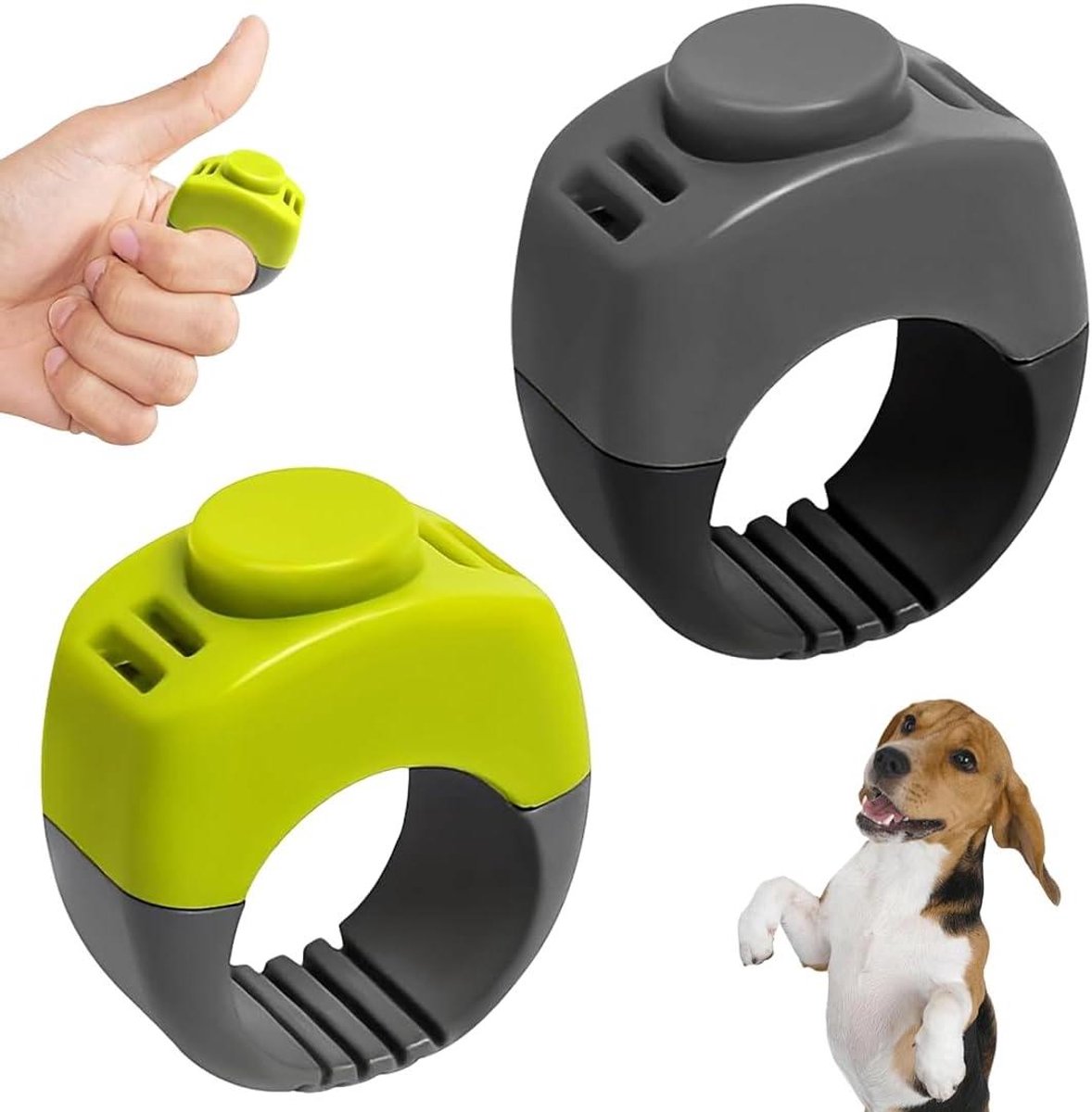 Hondentrainings Clicker - Clicker met ring - Huisdier training - Draagbaar en ergonomisch - 21mm - Groen en grijs