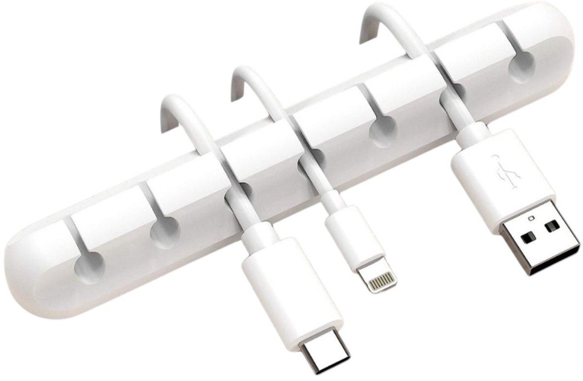 Kabel Organizer wit – 1 stuk – 7 Kabel Clips – Zelfklevende Kabelhouder – Bureau Organizer – Siliconen USB Kabel Winder