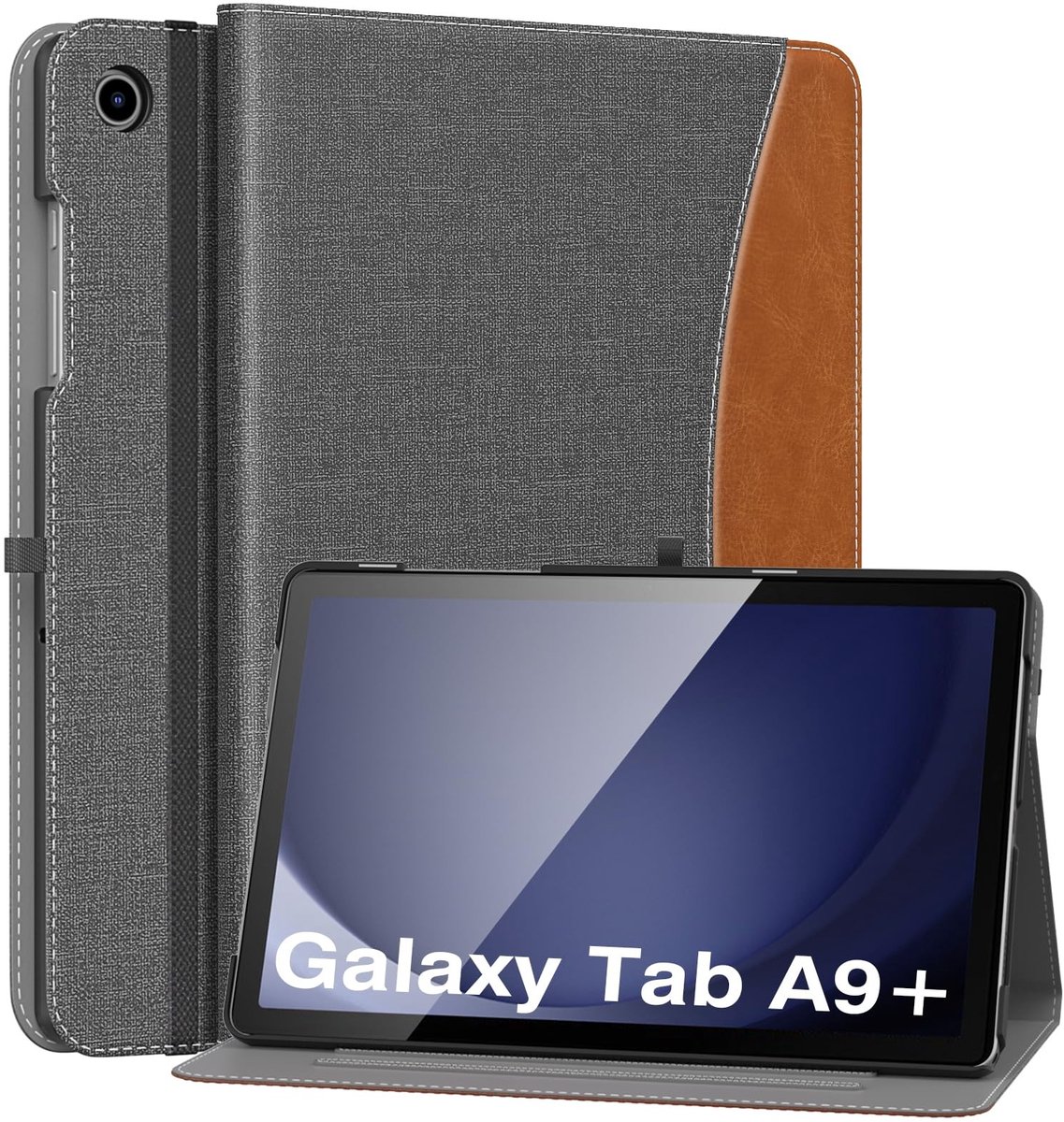 aladdien - Hoesje voor Samsung Galaxy Tab A9 Plus - PU-lederen opvouwbare standaard - denimgrijs - meerdere kijkhoeken - automatisch waken/slapen - ...