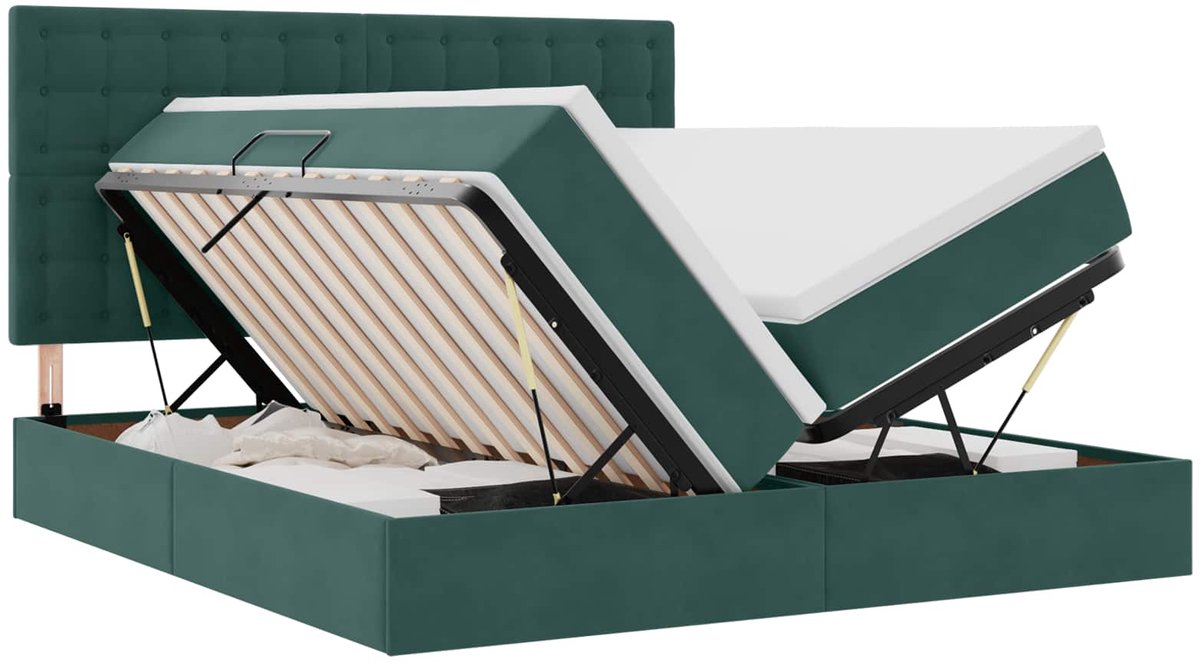vidaXL LED - opbergbed - met - matras - Donkergroen - 180 - x - 200 - cm - Fluweel