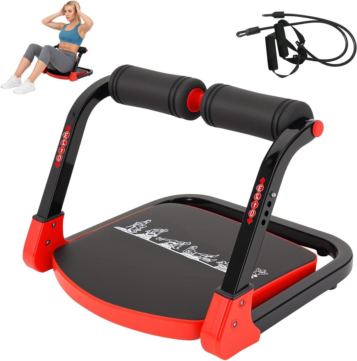 Fitnessapparaat Buikrug - Buiktrainer Rugtrainer - Full Body Workout - Inklapbaar Ontwerp - Tot 110 kg - Rood