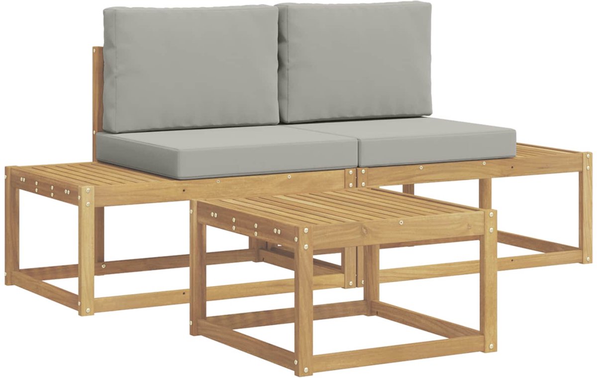 vidaXL Buiten - bank - set - 3 - st - Wit - en - Lichtgrijs - Polyester Wit en lichtgrijs