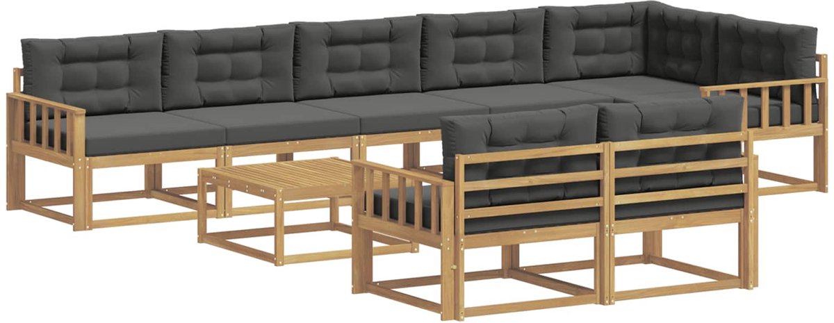 vidaXL Buiten - bank - set - 9 - st - 8-zits - Wit - en - antracietkleurig - Polyester Wit en antracietkleurig
