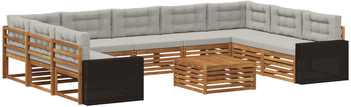 vidaXL Buiten - bank - set - 10 - st - 9-zits - Naturel - en - lichtgrijs Naturel en lichtgrijs