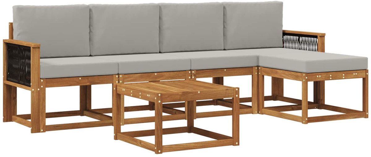 vidaXL Buiten - bank - set - 6 - st - 5-zits - Naturel - en - lichtgrijs - Polyester Naturel en lichtgrijs
