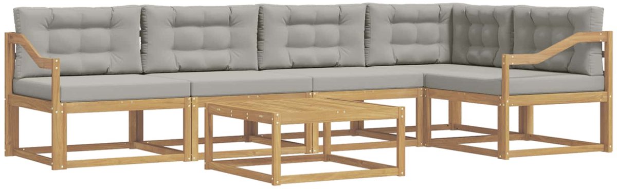 vidaXL Buiten - bank - set - 6 - st - 5-zits - Wit - en - Lichtgrijs - Polyester Wit en lichtgrijs