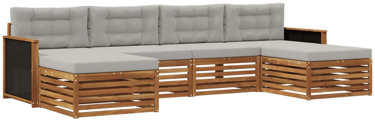 vidaXL Buiten - bank - set - 6 - st - 4-zits - Naturel - en - lichtgrijs Naturel en lichtgrijs