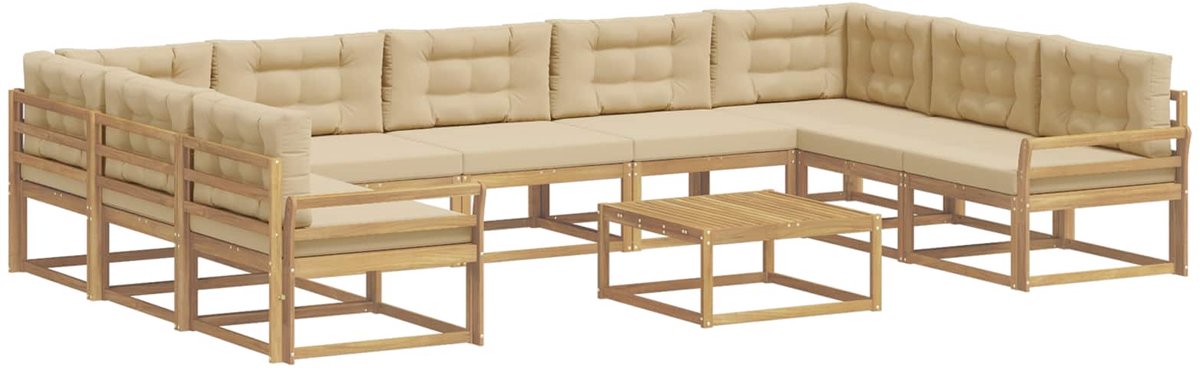 vidaXL Buiten - bank - set - 10 - st - 9-zits - Wit - en - Beige Wit en Beige
