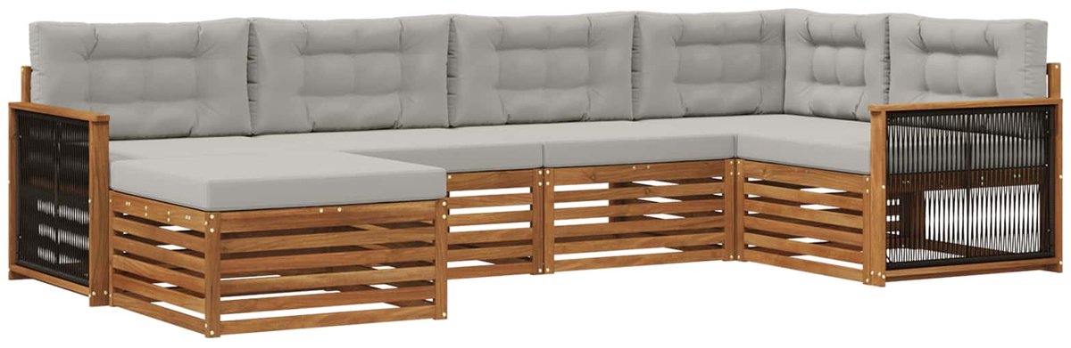 vidaXL Buiten - bank - set - 6 - st - 6-zits - Naturel - en - lichtgrijs Naturel en lichtgrijs