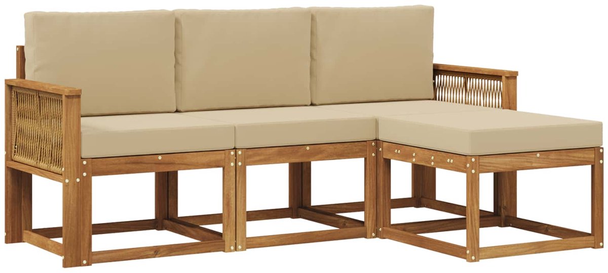 vidaXL Buiten - bank - set - 4 - st - 3-zits - Natuurlijk - en - Beige Natuurlijk en Beige