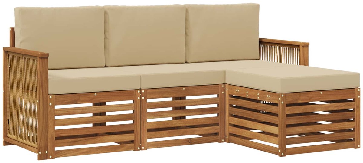 vidaXL Buiten - bank - set - 4 - st - 4-zits - Natuurlijk - en - Beige Natuurlijk en Beige