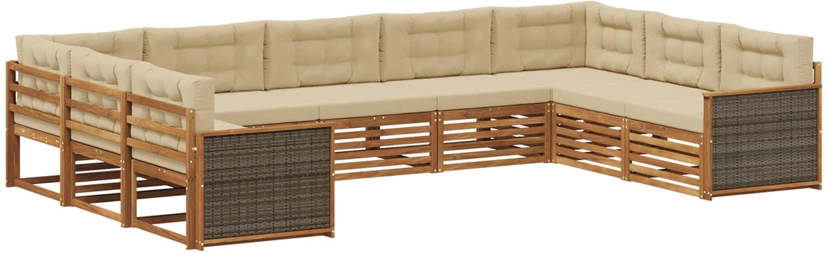 vidaXL Buiten - bank - set - 9 - st - 9-zits - Natuurlijk - en - Beige Natuurlijk en Beige