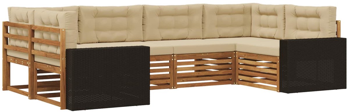 vidaXL Buiten - bank - set - 6 - st - 6-zits - Natuurlijk - en - Beige Natuurlijk en Beige