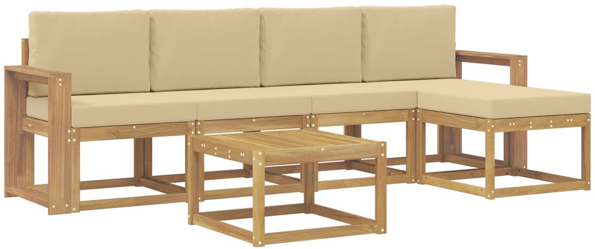vidaXL Buiten - bank - set - 6 - st - 5-zits - Wit - en - Beige Wit en Beige