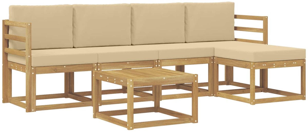 vidaXL Buiten - bank - set - 6 - st - 5-zits - Wit - en - Beige Wit en Beige