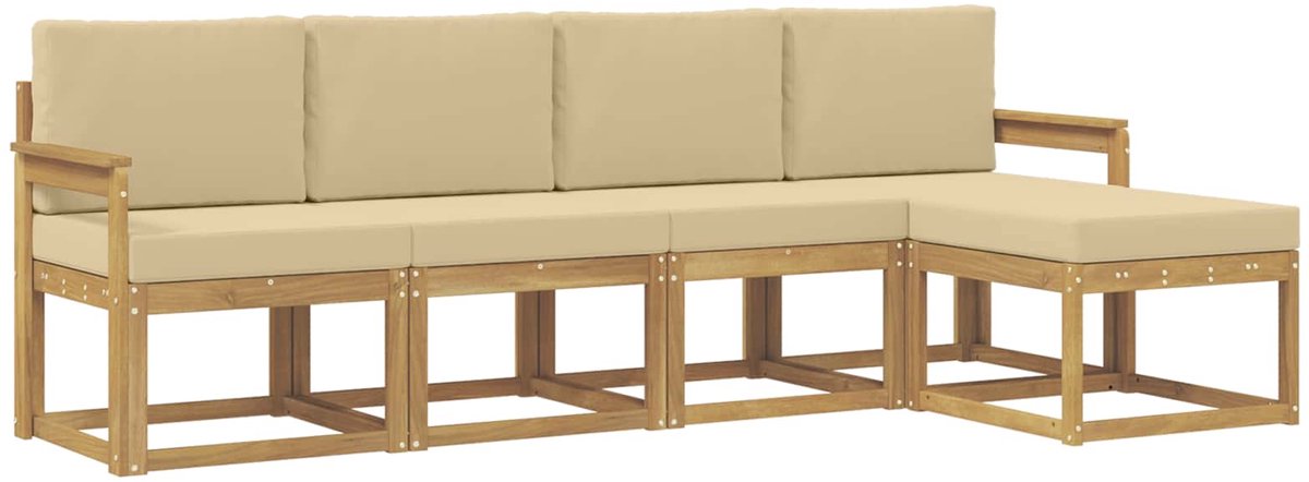 vidaXL Buiten - bank - set - 5 - st - 5-zits - Wit - en - Beige Wit en Beige
