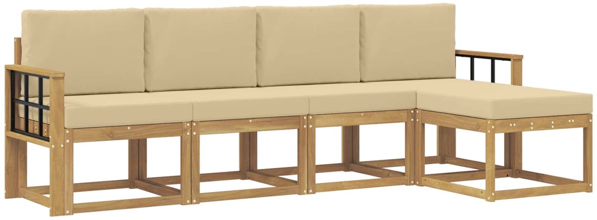 vidaXL Buiten - bank - set - 5 - st - 5-zits - Wit - en - Beige Wit en Beige