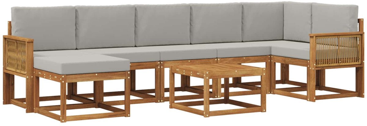 vidaXL Buiten - bank - set - 8 - st - 7-zits - Naturel - en - lichtgrijs Naturel en lichtgrijs