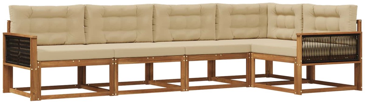 vidaXL Buiten - bank - set - 5 - st - 5-zits - Natuurlijk - en - Beige Natuurlijk en Beige