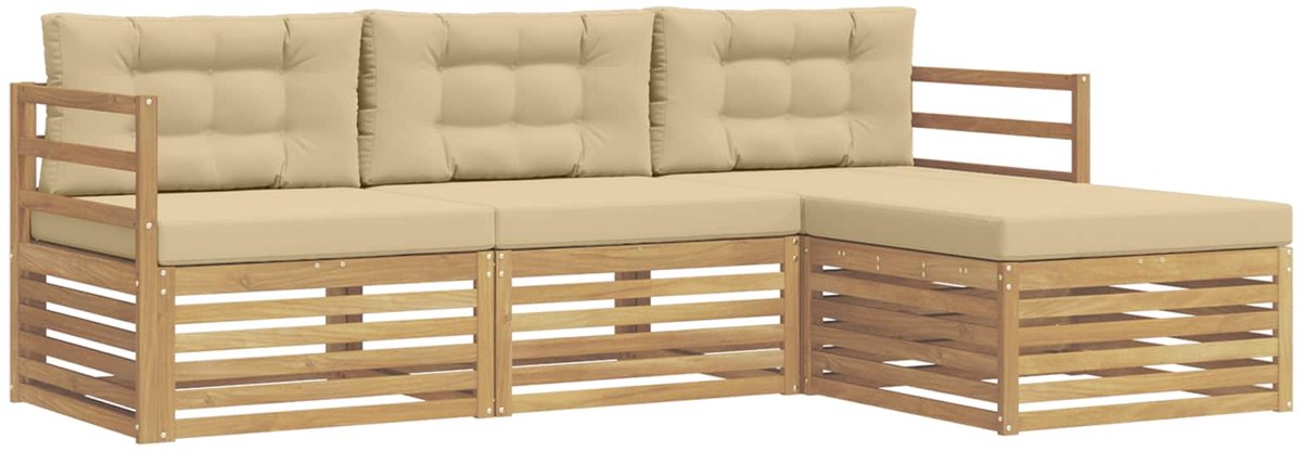 vidaXL Buiten - bank - set - 4 - st - 4-zits - Wit - en - Beige - Polyester Wit en Beige