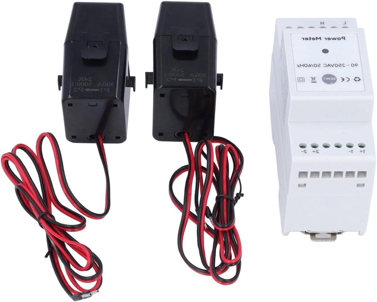 Slimme Energiemeter - Energiekosten Monitor - Energieverbruik Meten - Dubbele Stroomtangen - AC90-250V - Wit