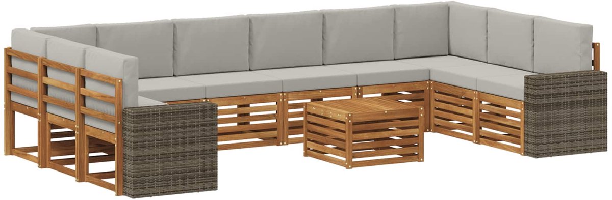 vidaXL Buiten - bank - set - 11 - st - 10-zits - Naturel - en - lichtgrijs Naturel en lichtgrijs